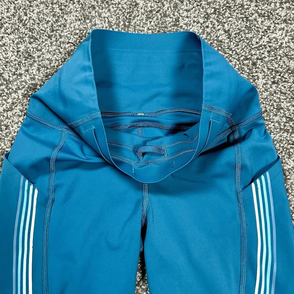 Lululemon Womens Speed Limit Leggings Size 4 Bermuda Teal Striped Length Altered - Picture 5 of 10